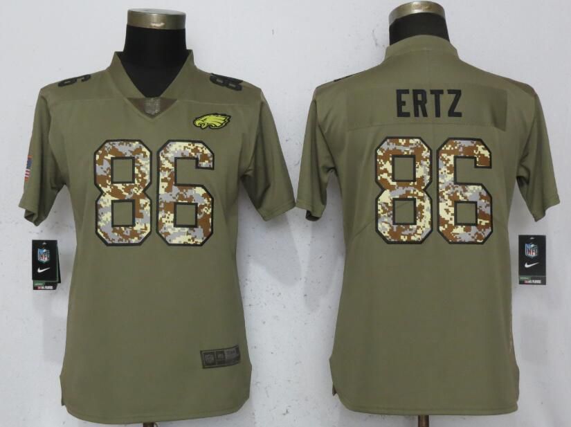 Women Philadelphia Eagles #86 Ertz Olive Camo Carson Nike Salute to Service Player NFL Jerseys